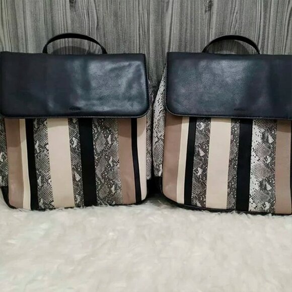 S Fossil Claire Patchwork Leather Backpack SHB2305186 Black Python Snake main image 4